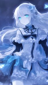Preview wallpaper girl, eyes, hair, flower, blue, anime