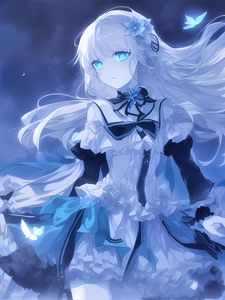 Preview wallpaper girl, eyes, hair, flower, blue, anime