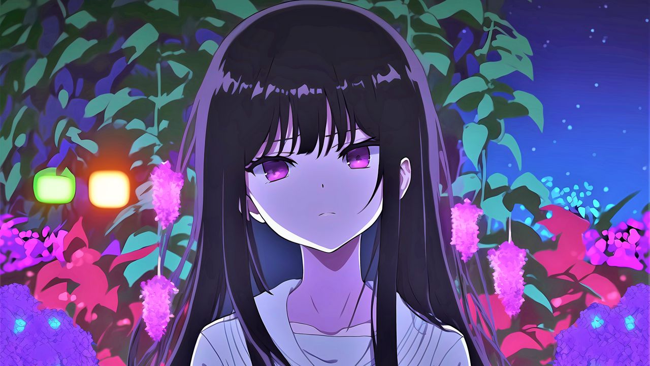 Wallpaper girl, eyes, hair, sadness, anime