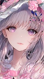 Preview wallpaper girl, eyes, hair, hat, anime