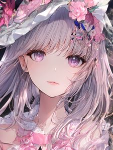 Preview wallpaper girl, eyes, hair, hat, anime