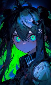 Preview wallpaper girl, eyes, hairpins, dark, bright, anime