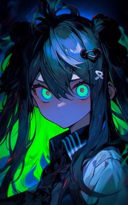 Preview wallpaper girl, eyes, hairpins, dark, bright, anime