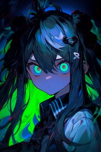 Preview wallpaper girl, eyes, hairpins, dark, bright, anime