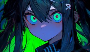 Preview wallpaper girl, eyes, hairpins, dark, bright, anime