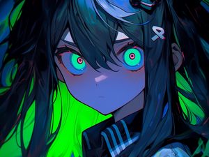 Preview wallpaper girl, eyes, hairpins, dark, bright, anime