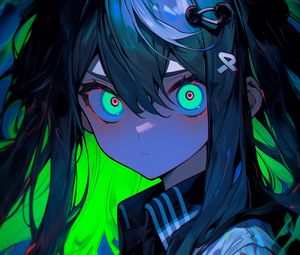 Preview wallpaper girl, eyes, hairpins, dark, bright, anime