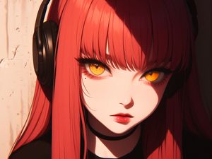 Preview wallpaper girl, eyes, headphones, anime