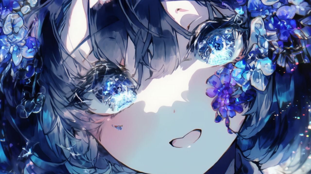 Wallpaper girl, eyes, jewelry, blue, anime