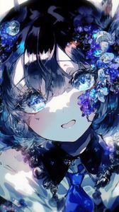 Preview wallpaper girl, eyes, jewelry, blue, anime