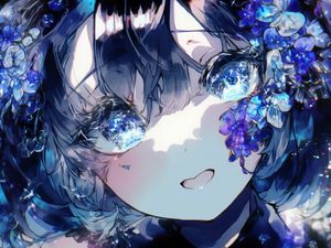 Preview wallpaper girl, eyes, jewelry, blue, anime