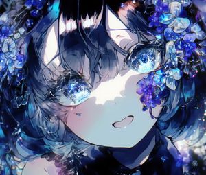 Preview wallpaper girl, eyes, jewelry, blue, anime