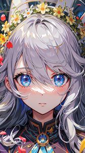 Preview wallpaper girl, eyes, jewelry, wreath, anime