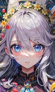 Preview wallpaper girl, eyes, jewelry, wreath, anime