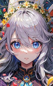 Preview wallpaper girl, eyes, jewelry, wreath, anime