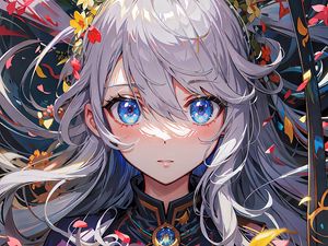 Preview wallpaper girl, eyes, jewelry, wreath, anime