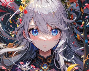 Preview wallpaper girl, eyes, jewelry, wreath, anime