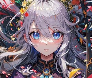 Preview wallpaper girl, eyes, jewelry, wreath, anime