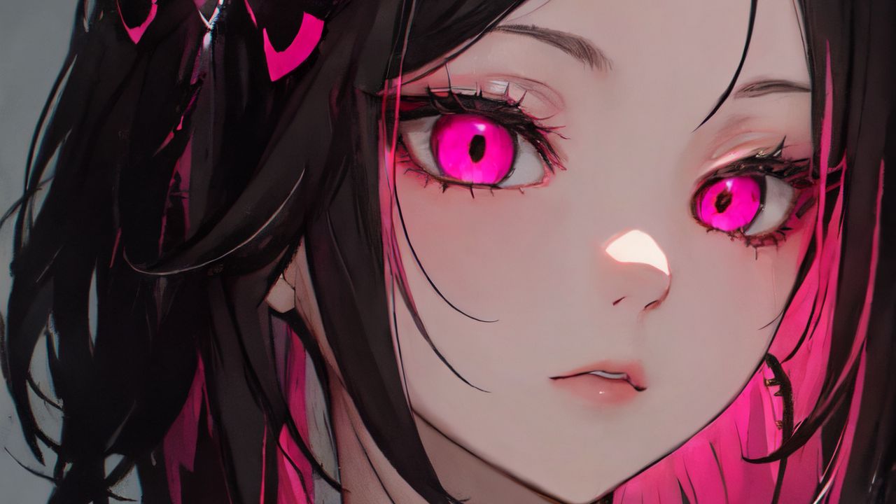 Wallpaper girl, eyes, pink, anime, art