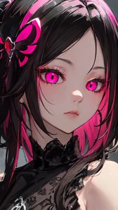 Preview wallpaper girl, eyes, pink, anime, art