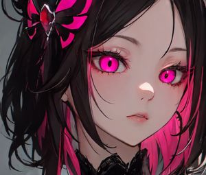 Preview wallpaper girl, eyes, pink, anime, art