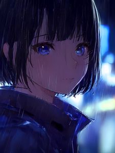 Preview wallpaper girl, eyes, rain, anime