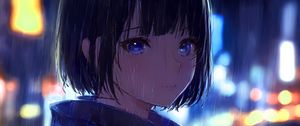 Preview wallpaper girl, eyes, rain, anime