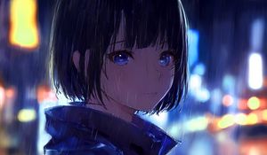 Preview wallpaper girl, eyes, rain, anime