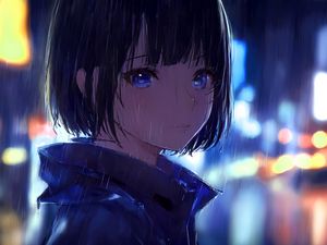 Preview wallpaper girl, eyes, rain, anime