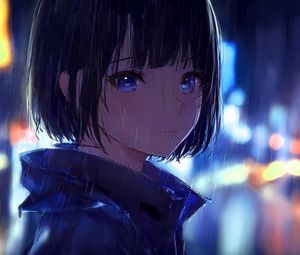 Preview wallpaper girl, eyes, rain, anime