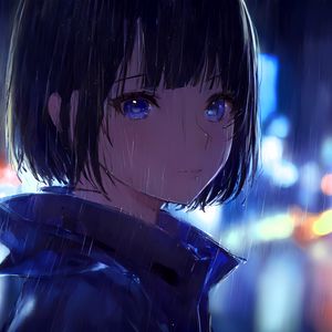 Preview wallpaper girl, eyes, rain, anime