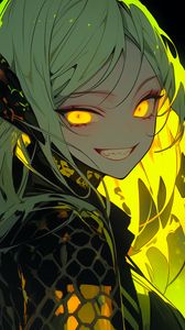 Preview wallpaper girl, eyes, smile, bees, yellow, anime