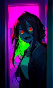 Preview wallpaper girl, eyes, smile, neon, anime, art