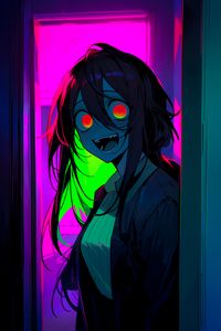 Preview wallpaper girl, eyes, smile, neon, anime, art