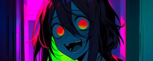 Preview wallpaper girl, eyes, smile, neon, anime, art
