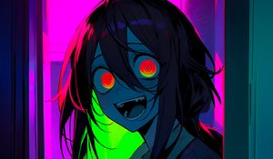 Preview wallpaper girl, eyes, smile, neon, anime, art