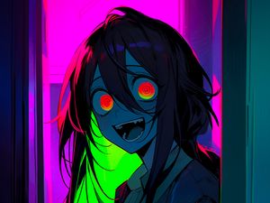 Preview wallpaper girl, eyes, smile, neon, anime, art