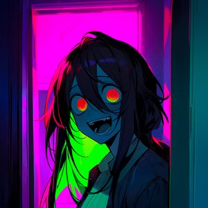 Preview wallpaper girl, eyes, smile, neon, anime, art