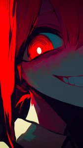 Preview wallpaper girl, eyes, smile, dark, red, anime