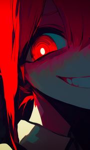 Preview wallpaper girl, eyes, smile, dark, red, anime