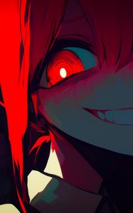 Preview wallpaper girl, eyes, smile, dark, red, anime