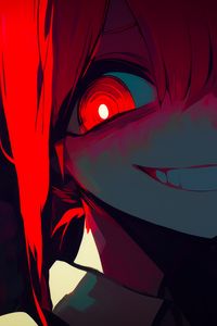 Preview wallpaper girl, eyes, smile, dark, red, anime