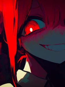 Preview wallpaper girl, eyes, smile, dark, red, anime