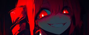 Preview wallpaper girl, eyes, smile, dark, red, anime