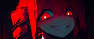 Preview wallpaper girl, eyes, smile, dark, red, anime