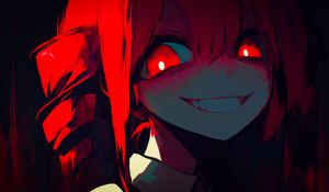 Preview wallpaper girl, eyes, smile, dark, red, anime