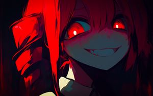 Preview wallpaper girl, eyes, smile, dark, red, anime