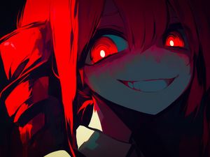 Preview wallpaper girl, eyes, smile, dark, red, anime