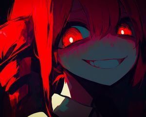 Preview wallpaper girl, eyes, smile, dark, red, anime