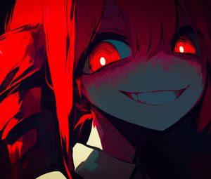 Preview wallpaper girl, eyes, smile, dark, red, anime